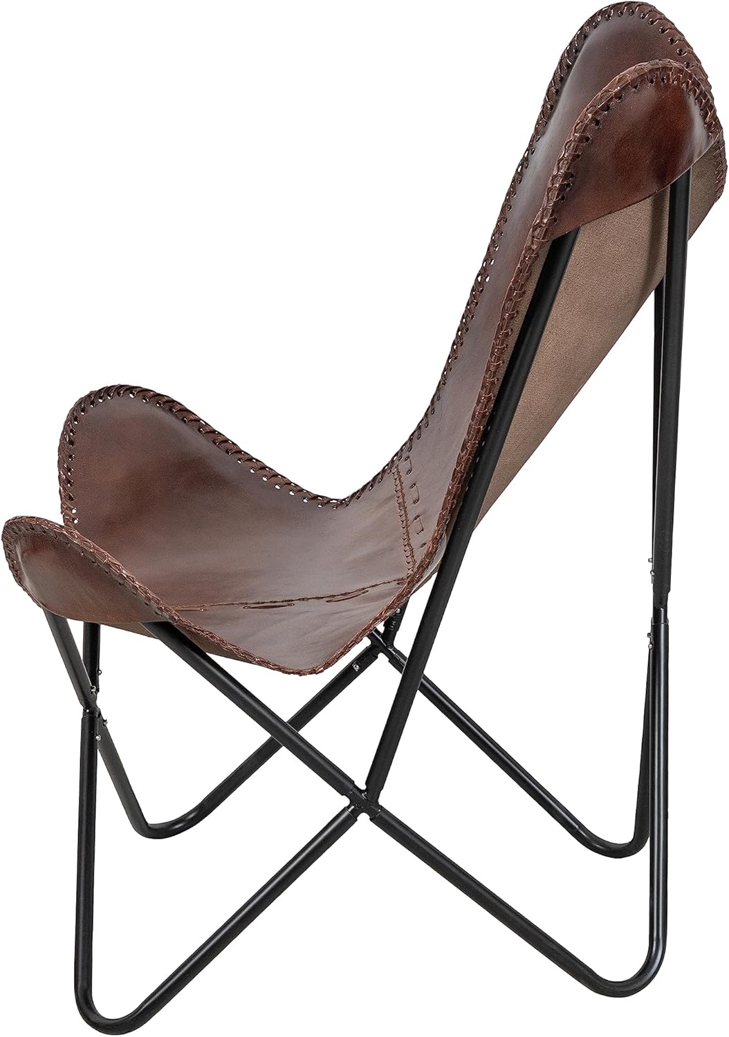 Vintage Brown Leather & Arm Butterfly Chair | Genuine Tan Leather Butterfly Chair Home Decor | Handmade Chair