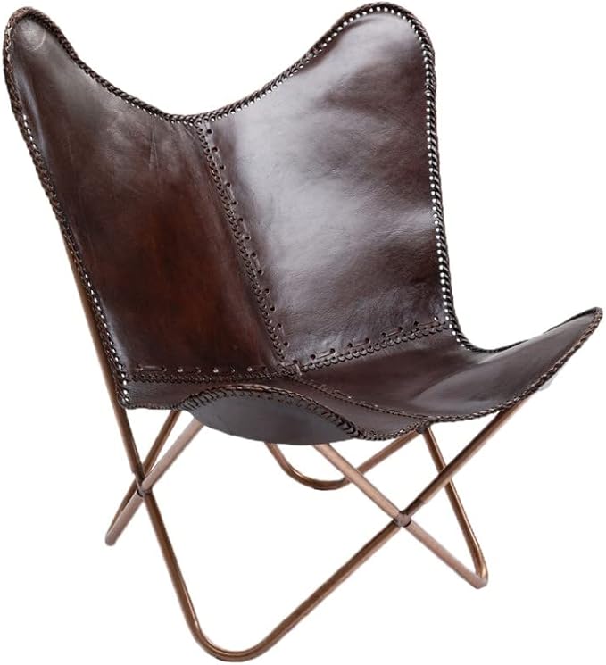 Leather Butterfly Chair Handmade with Powder Coated Folding Iron Frame