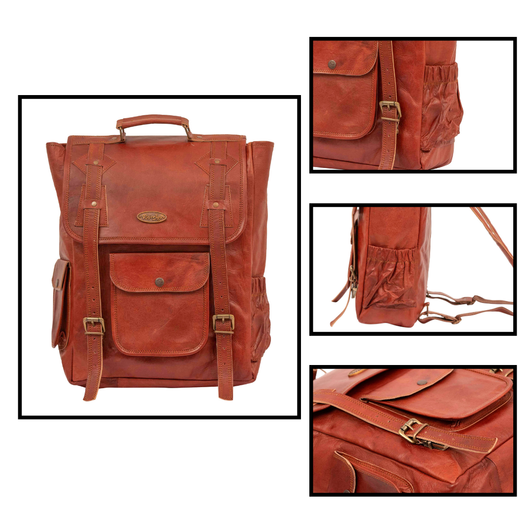 16 Inch Brown Leather Backpack For Men Vintage Easy Open Push Lock Genuine leather backpack for men/women Leather laptop backpack for men and women with padded Laptop Compartment