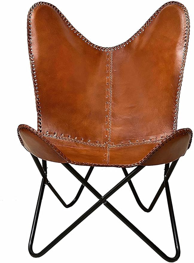 Brown Leather Butterfly Chair in (Natural Tan)
