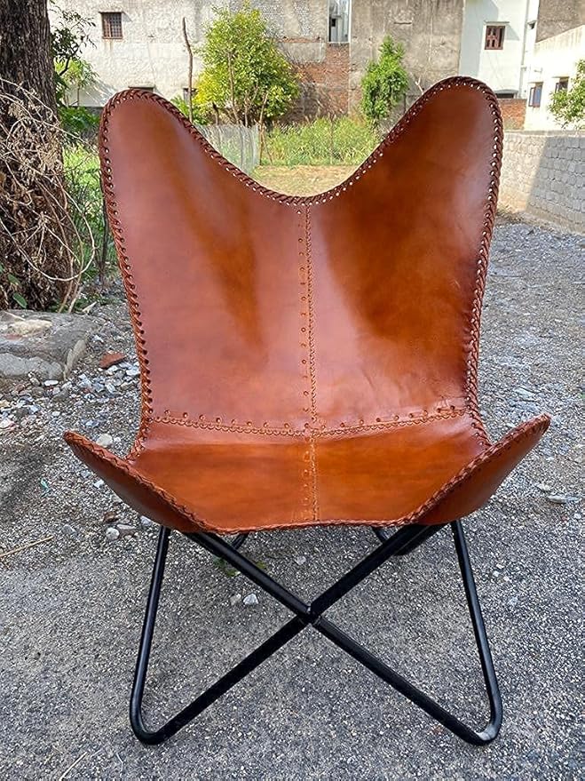 Brown Leather Butterfly Chair in (Natural Tan)