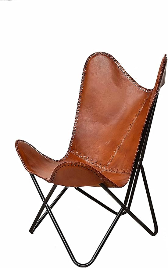 Brown Leather Butterfly Chair in (Natural Tan)