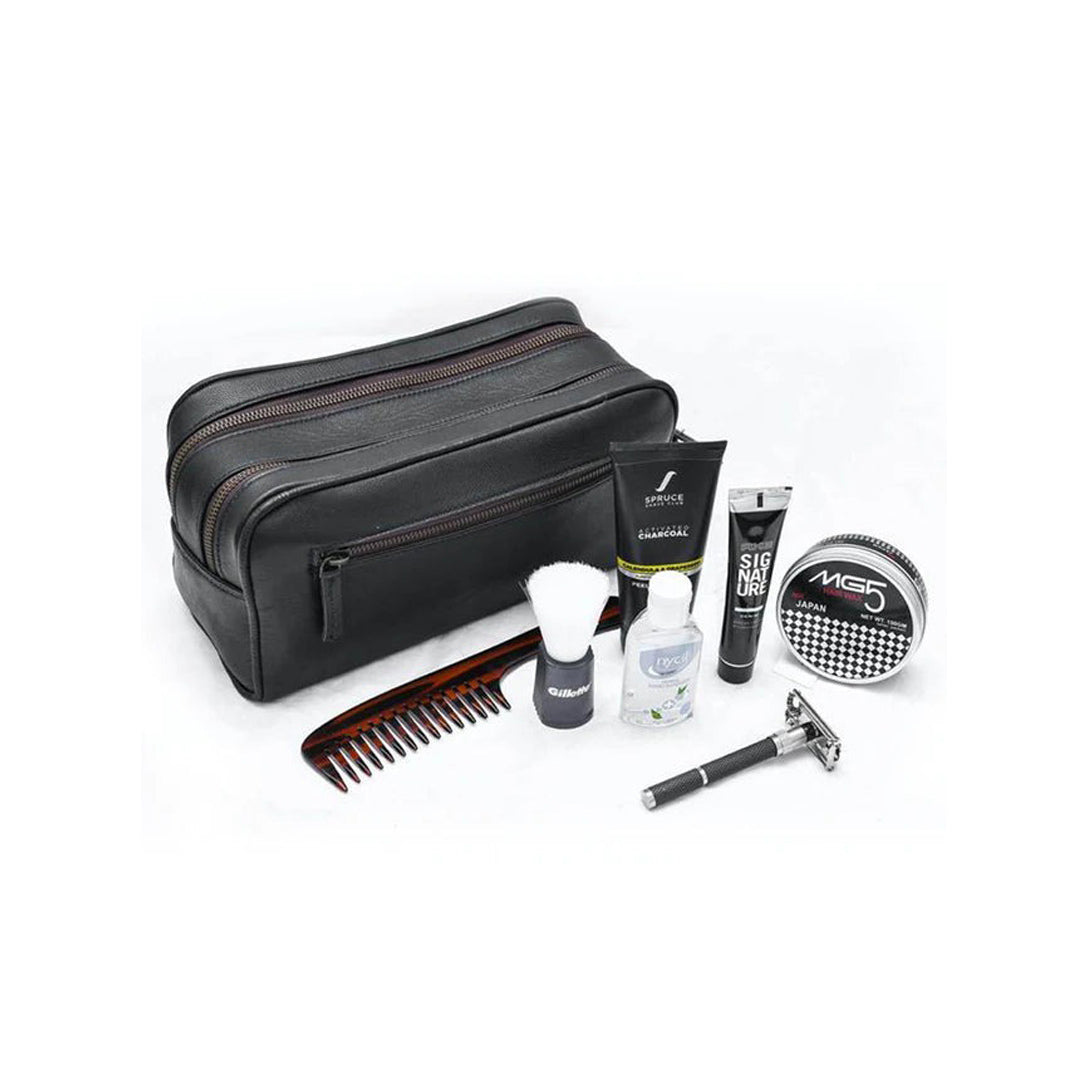 Dual Chamber Grooming Travel Bag - Black, Shaving Kit, Unisex Toiletry Bag