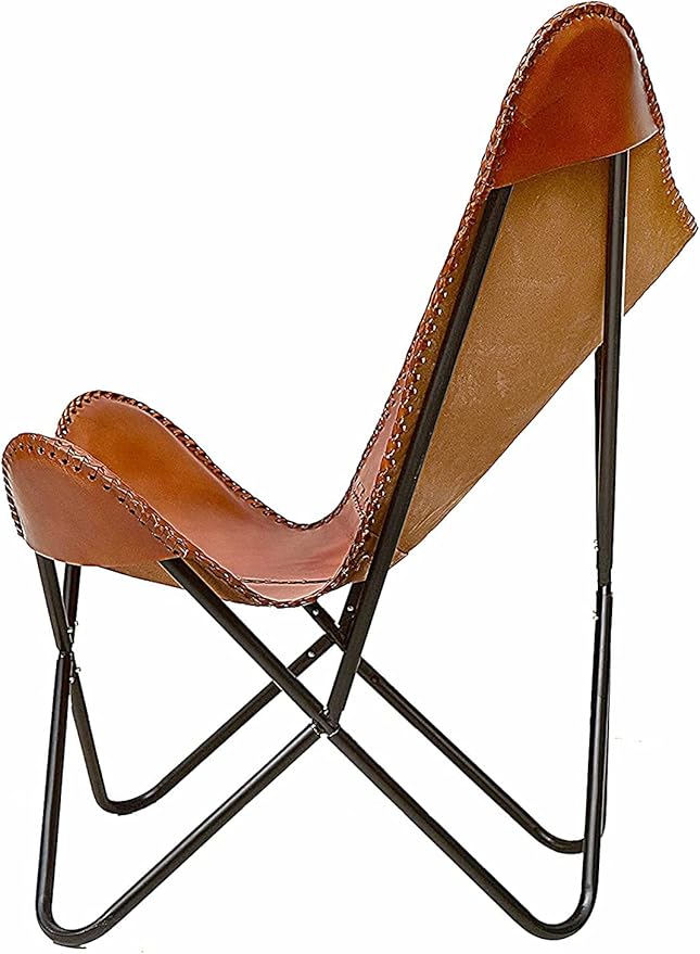 Brown Leather Butterfly Chair in (Natural Tan)