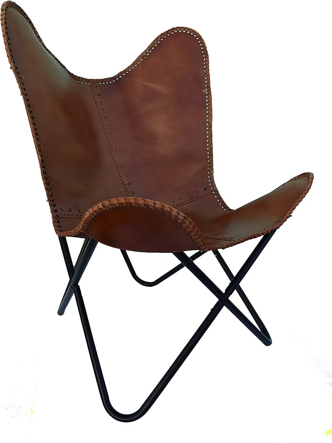 New Vintage Leather Butterfly Chair Home Decor Handmade Living Room Chair Retro Tan Brown Cover