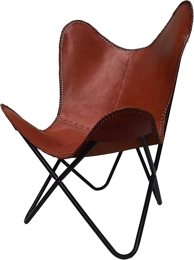 Handmade Tan Leather Arm Chair Cover Leather Butterfly Chair Home Decor