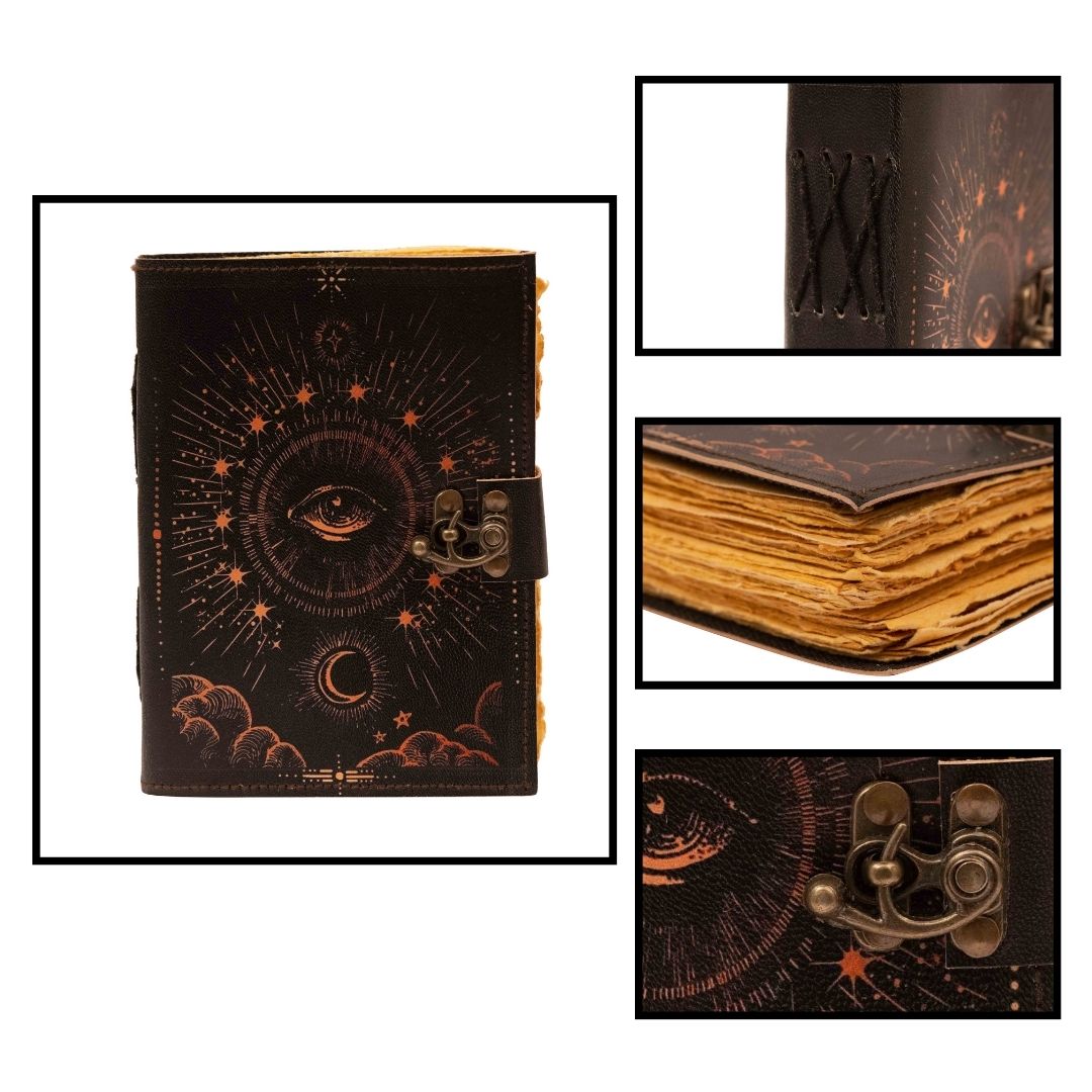Galaxy with Eye Vintage Leather Journal Antique Handmade Deckle Edge Vintage Paper, Leather Sketchbook, Drawing Notebook, Printed Leather Journal, Perfect for men and women