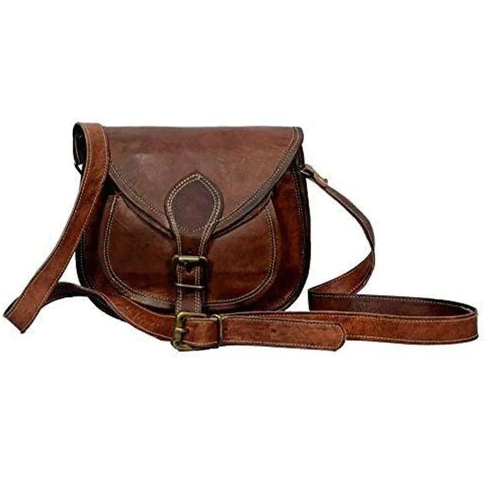 9 inch Women Leather Cross-body Shoulder Bag Satchel ladies Purse Genuine Multi Pocket Saddle Vintage Handmade Travel