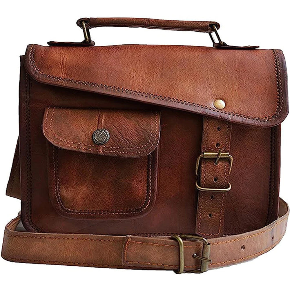11-inch Vintage Handmade Leather Messenger Bag for Office Document Briefcase and iPad
