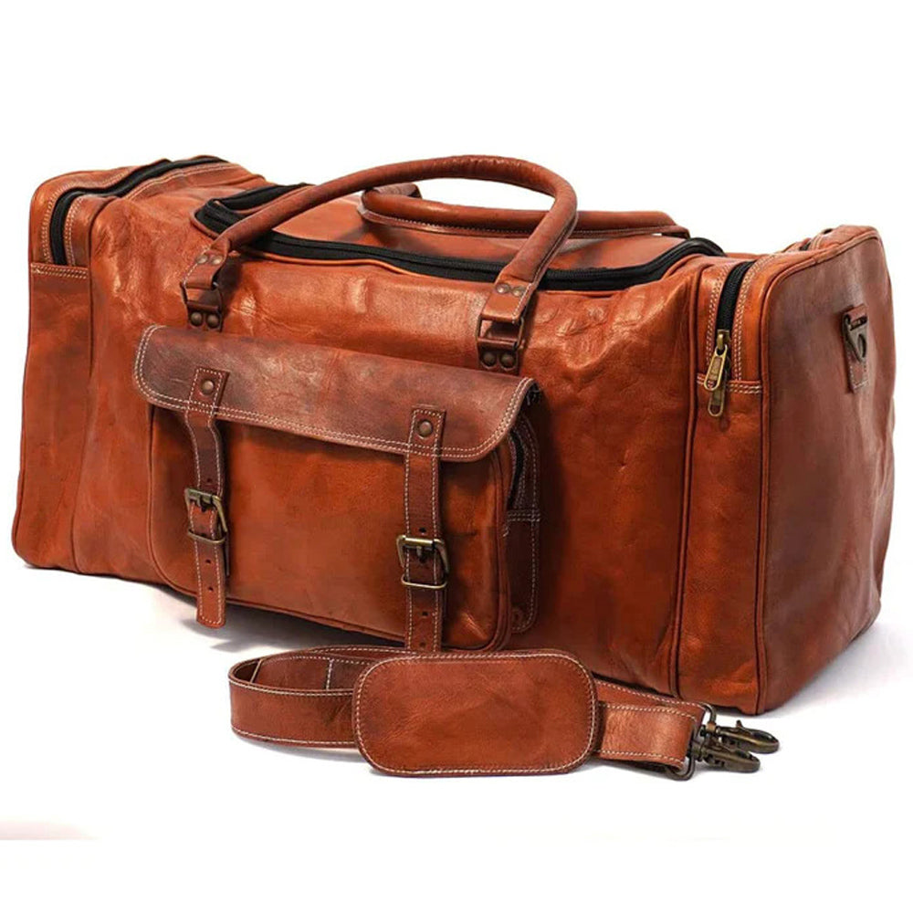 Leather Duffel Bag for Men and Women Full Grain Leather Travel Overnight Weekend Leather Bags Sports Gym Brown Duffel (24 Inch)