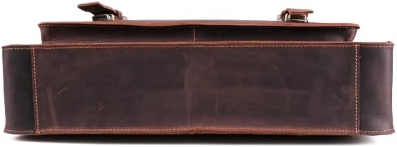 Leather Messenger 15.6 inch Bag Genuine Leather Briefcase for Men Flap over Satchel Leather Messenger Laptop Bag