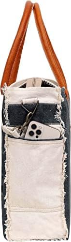 SEL de MER Upcycled Large Upcycled Canvas Crossbody Bag & Cowhide Tote Bag, Upcycled Canvas & Cowhide Leather Handbag Bag for Women