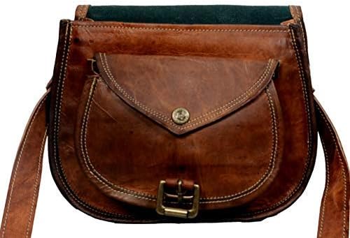 9 inch Women Leather Cross-body Shoulder Bag Satchel ladies Purse Genuine Multi Pocket Saddle Vintage Handmade Travel