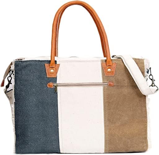 SEL de MER Upcycled Large Upcycled Canvas Crossbody Bag & Cowhide Tote Bag, Upcycled Canvas & Cowhide Leather Handbag Bag for Women