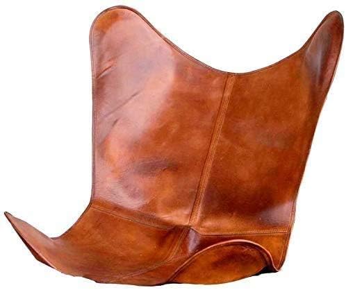 Leather Living Room Chairs-Butterfly Chair Brown Leather Butterfly Chair-Handmade with Powder Coated Folding Iron Frame (Cover with Folding Frame) (Black Frame) (Tan Cover with Black Frame)