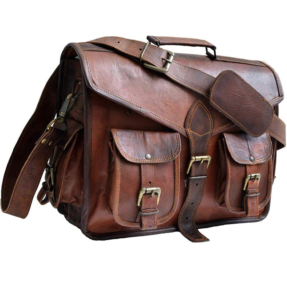 15 Inch Rustic Vintage Leather Messenger Bag Leather Laptop Bag Men's Leather Briefcase Satchel Bag
