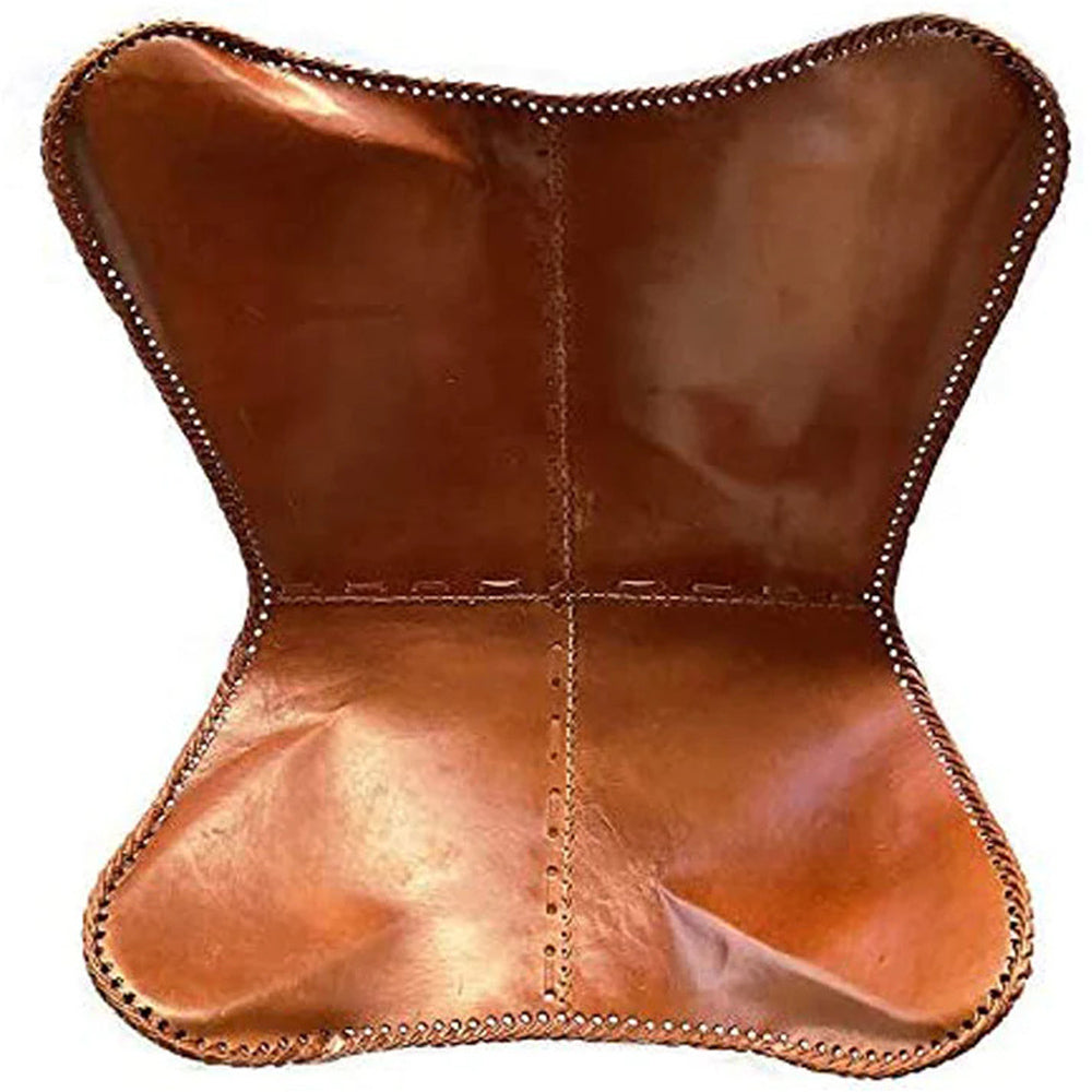 Handmade Tan Leather Arm Chair Cover Leather Butterfly Chair Home Decor (TAN_ ONLY Cover)