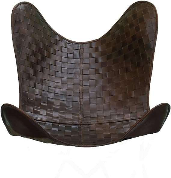 Leather Living Room Chairs-Butterfly Chair Brown Leather Butterfly Chair-Handmade with Powder Coated Folding Iron Frame (Cover with Folding Frame) (Black Iron Frame)