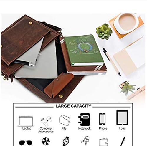 18 inch Vintage Buffalo Leather Messenger Satchel Half Flap Laptop Briefcase Men's Bag Crazy Vintage Leather Messenger (Brown)