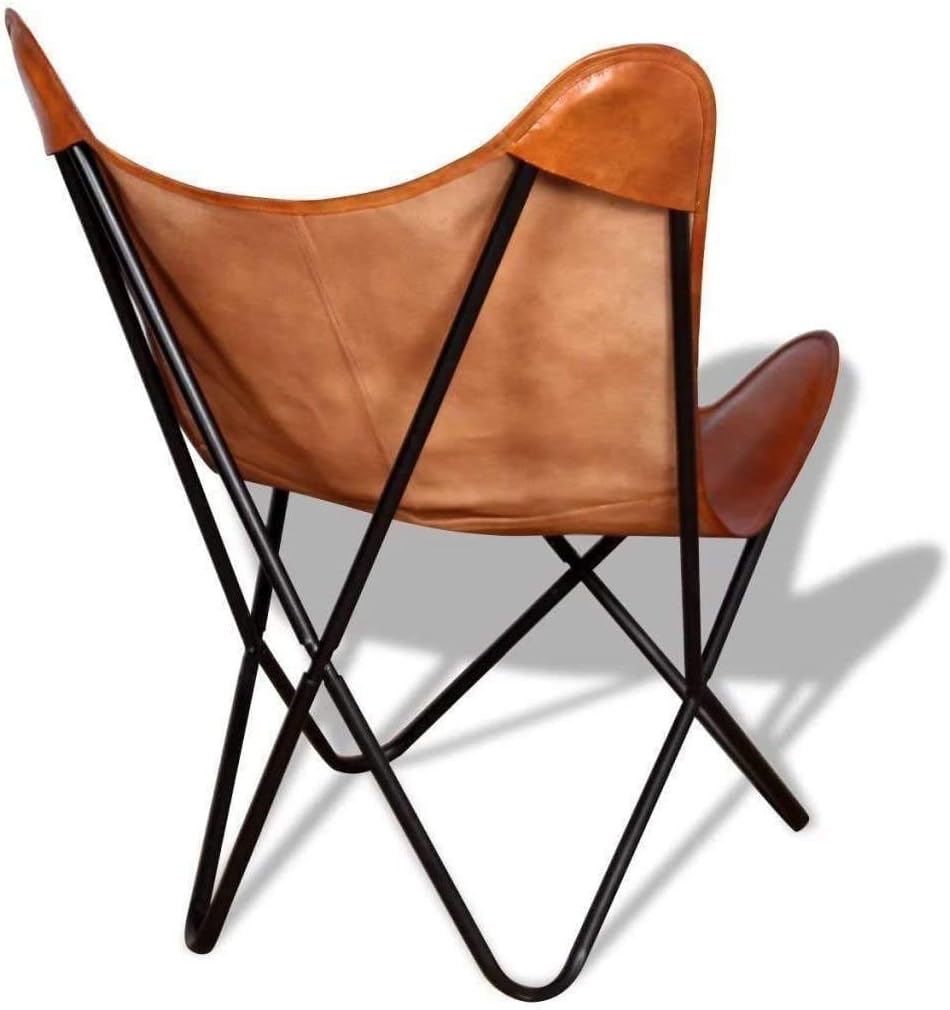 Leather Living Room Chairs-Butterfly Chair Brown Leather Butterfly Chair-Handmade with Powder Coated Folding Iron Frame (Cover with Folding Frame) (Black Frame) (Tan Cover with Black Frame)
