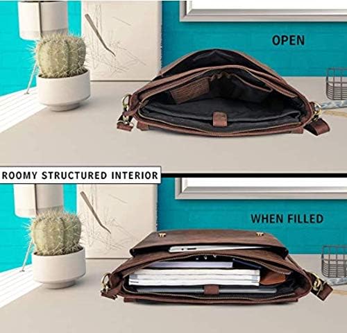 18 inch Vintage Buffalo Leather Messenger Satchel Half Flap Laptop Briefcase Men's Bag Crazy Vintage Leather Messenger (Brown)