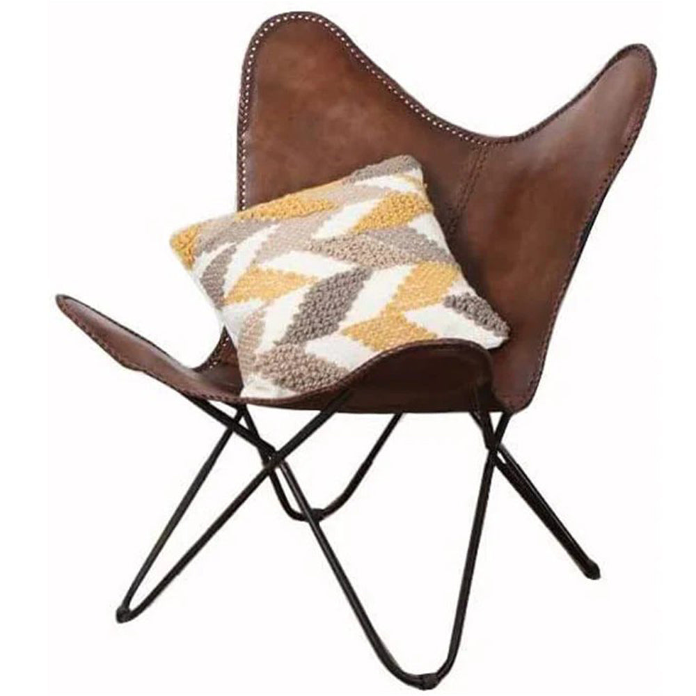 Vintage Brown Leather & Arm Butterfly Chair | Genuine Tan Leather Butterfly Chair Home Décor | Handmade Chair