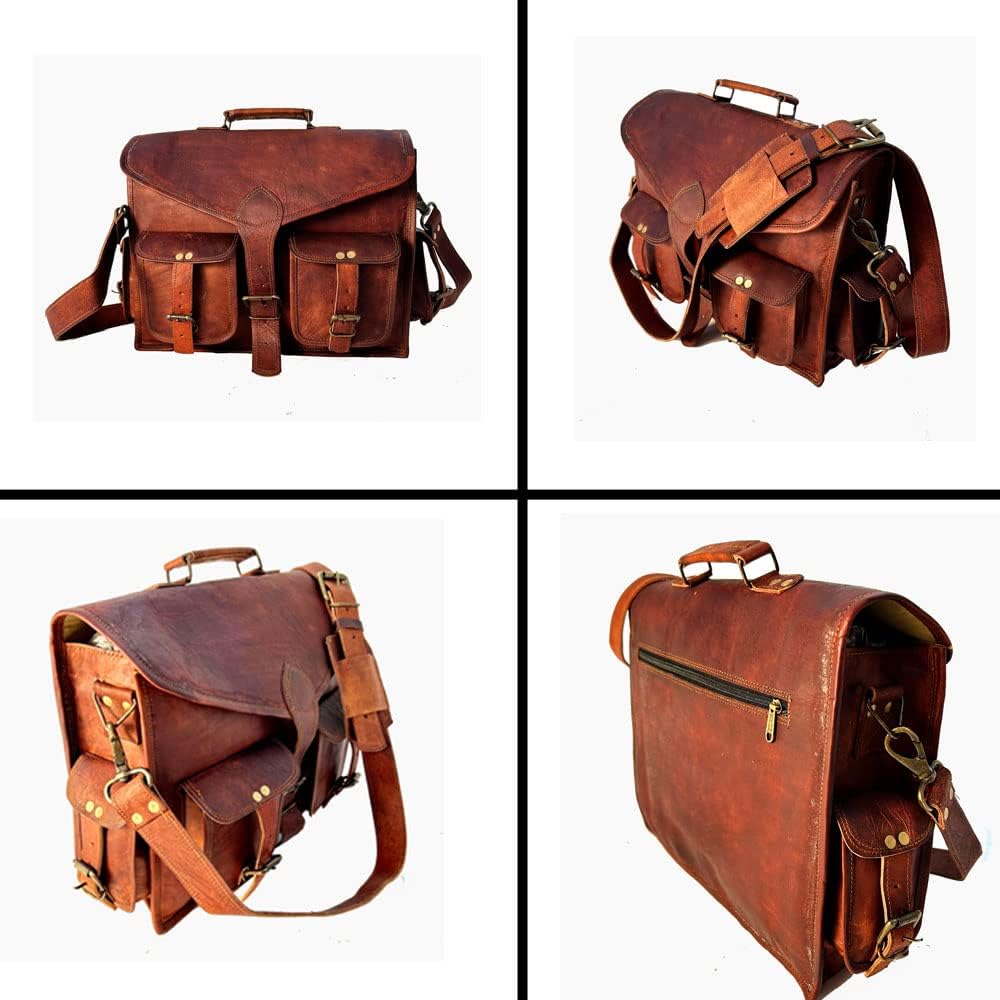 15 Inch Rustic Vintage Leather Messenger Bag Leather Laptop Bag Men's Leather Briefcase Satchel Bag