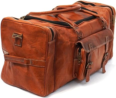 Leather Duffel Bag for Men and Women Full Grain Leather Travel Overnight Weekend Leather Bags Sports Gym Brown Duffel (24 Inch)