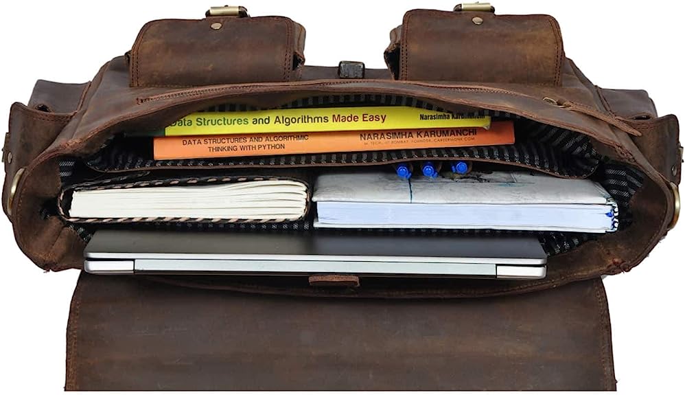 16 Inch Retro Buffalo Hunter Leather Laptop (Fits upto 15.6 Inch Laptop) Messenger Bag Office Briefcase College Bag (Dark Coffee)