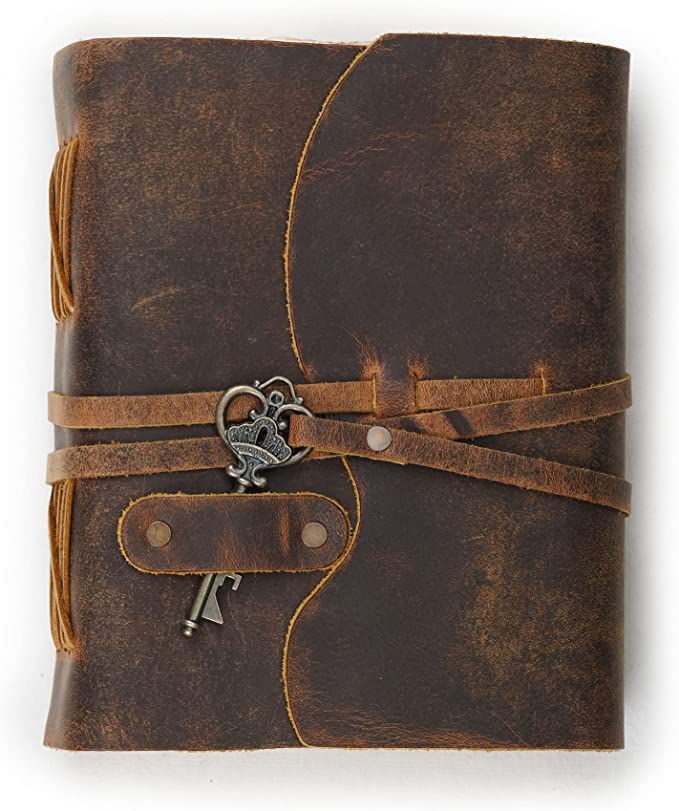 Handmade Leather Vintage Journal Travel Diary Notebook with Key or Pen Loop-Leather Bound Journal Deckle Edge Vintage Paper-Book of Shadows Journal-Sketchbook/Drawing Journal - Perfect Gift for Men and Women (5X7)