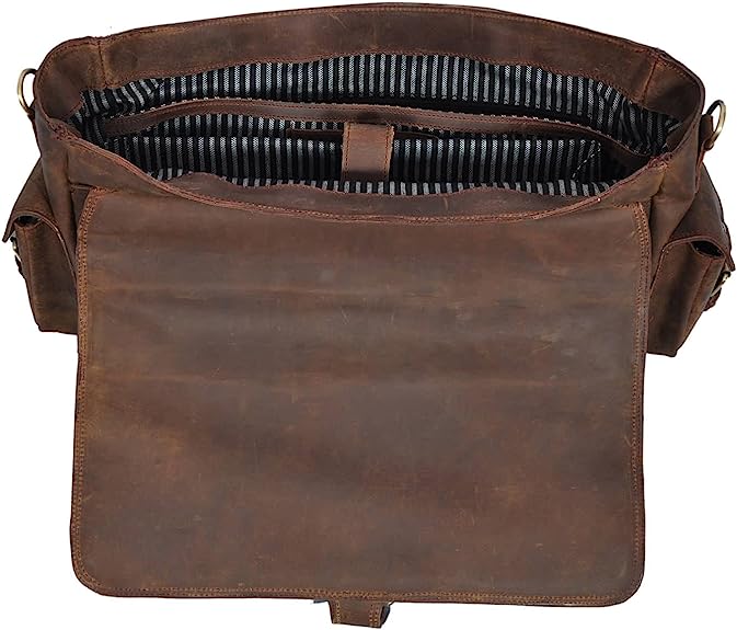 16 Inch Retro Buffalo Hunter Leather Laptop (Fits upto 15.6 Inch Laptop) Messenger Bag Office Briefcase College Bag (Dark Coffee)