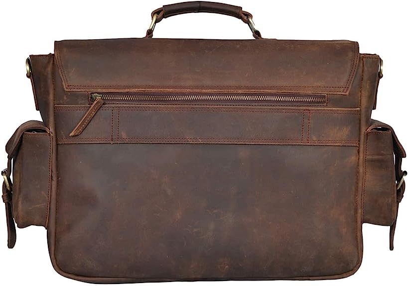 16 Inch Retro Buffalo Hunter Leather Laptop (Fits upto 15.6 Inch Laptop) Messenger Bag Office Briefcase College Bag (Dark Coffee)