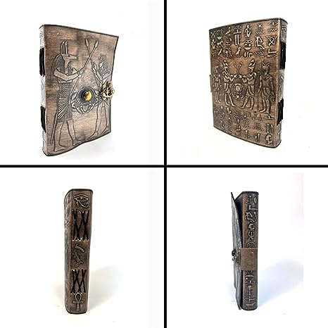 Egypt Theme Leather Journal Refillable Paper Handmade writing Notebook Travel Diary leather Bound Daily Notepad 240 Kraft Pages, Rustic Brown, 5 x 7 in