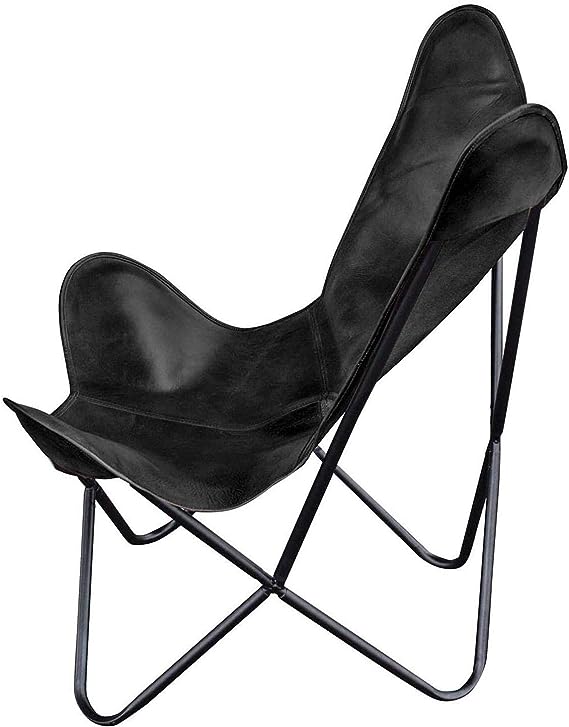 Leather Butterfly Chair Black Living Room Chair Accent Chairs armless Chair Leather Chair with Black Metal Base (Iron Frame with Black Cover)