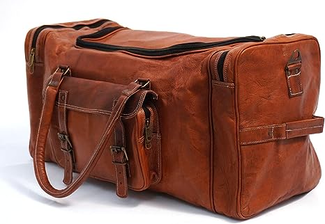 Leather Duffel Bag for Men and Women Full Grain Leather Travel Overnight Weekend Leather Bags Sports Gym Brown Duffel (24 Inch)