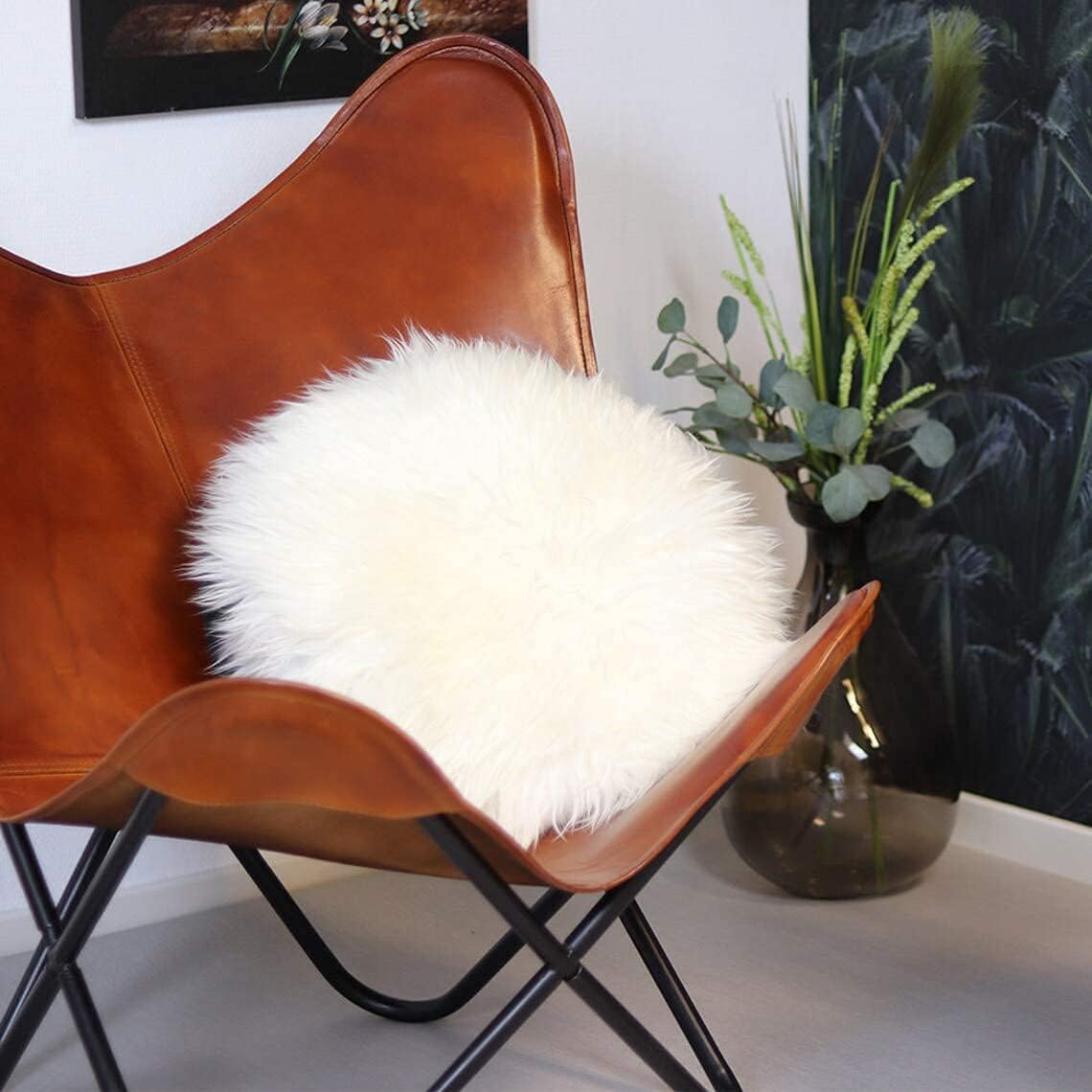 Leather Butterfly Chair Tan Leather Butterfly Chair Living Room Chair Leather Chair with Black Metal Base (Iron Frame with Tan Cover)