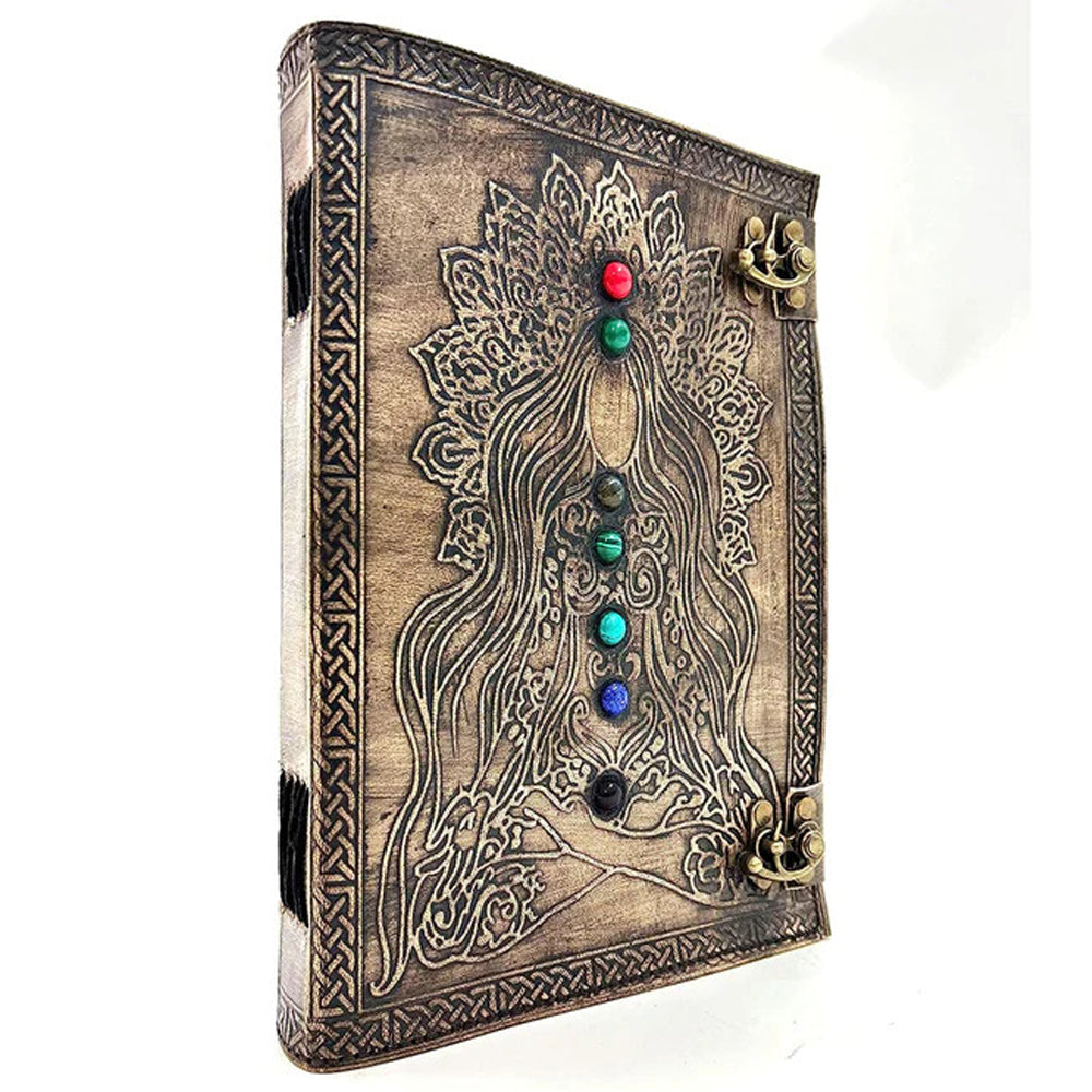 Leather Journal Diary Seven Stone Devil Queen Sketchbook Genuine Leather Bound Daily Notepad for Men & Women Unlined Paper 240 Kraft Pages, Handmade, 7/10 inch Charcoal Grey
