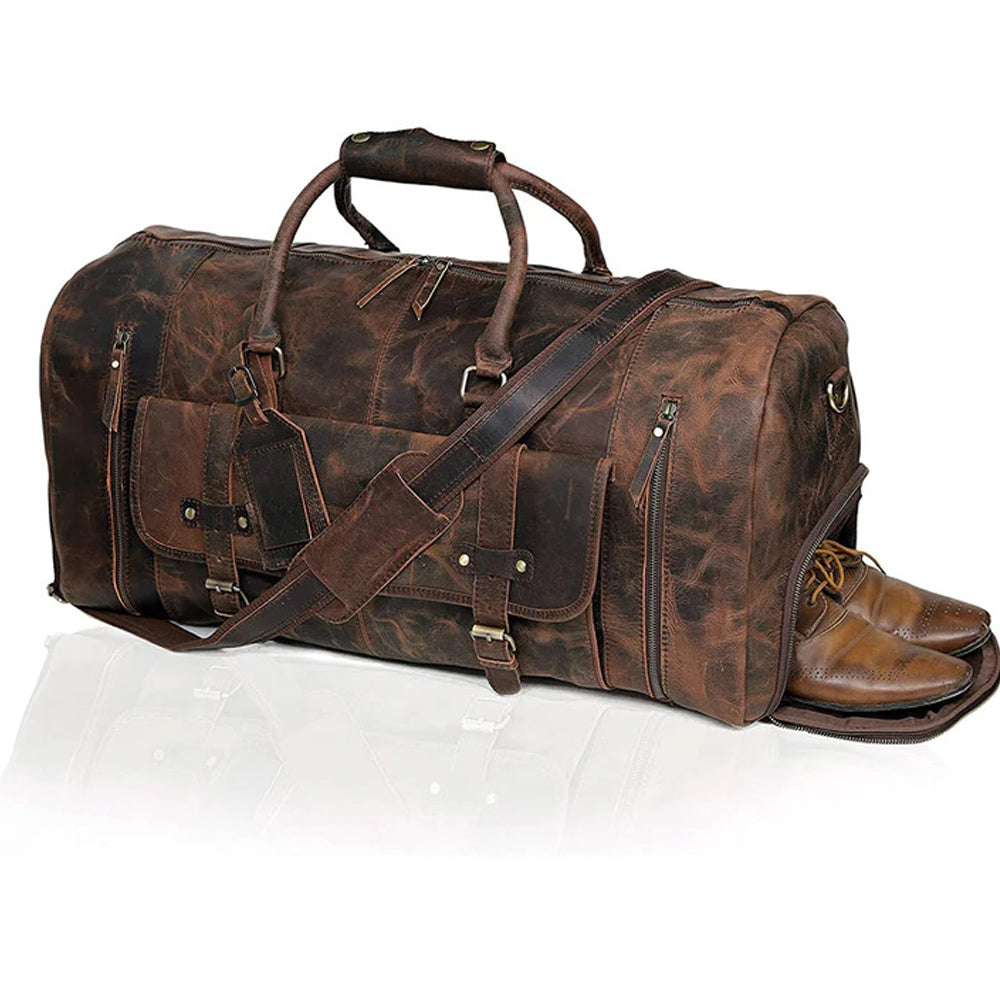 24 inches Genuine Leather Duffel | Travel Overnight Weekend Leather Bag | Sports Gym Duffel for Men
