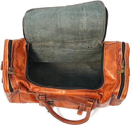 Leather Duffel Bag for Men and Women Full Grain Leather Travel Overnight Weekend Leather Bags Sports Gym Brown Duffel (24 Inch)