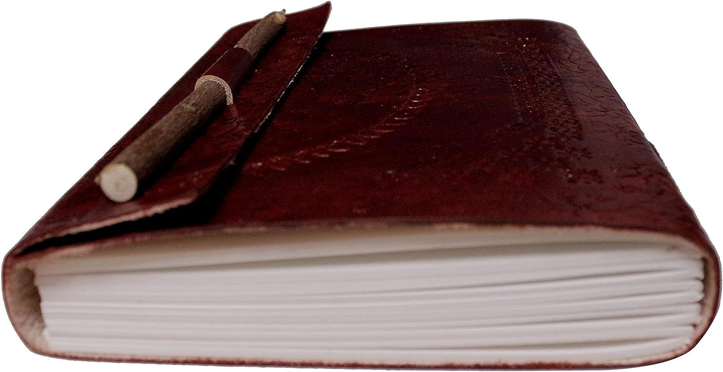 Antique Handmade Leather | Notepad Sketch Book Leather | Embosses Leather Journals | Best Gift For Art Sketchbook | Lock With Wooden Pencil & Handmade Paper