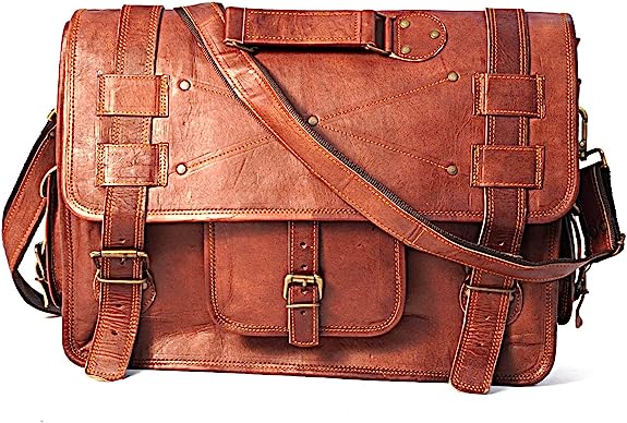Handmade Leather Messenger Laptop Computer Satchel Distressed Bag (13" X 18") Stylish Backpack and Briefcase Bag for Men