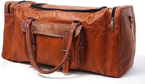 Leather Duffel Bag for Men and Women Full Grain Leather Travel Overnight Weekend Leather Bags Sports Gym Brown Duffel (24 Inch)