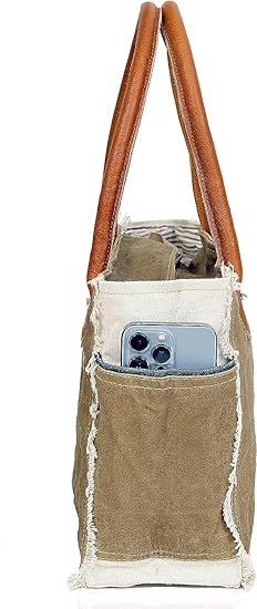 Sel De Mer Upcycled Canvas Hand Bag Upcycled Canvas & Cowhide Tote Bag Radiant Upcycled Leather Bag