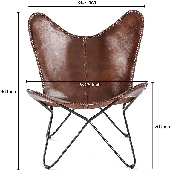 Butterfly Chair Brown Leather Butterfly Chairs Handmade with Powder Coated Steel Frame (Butterfly Chair Frame)