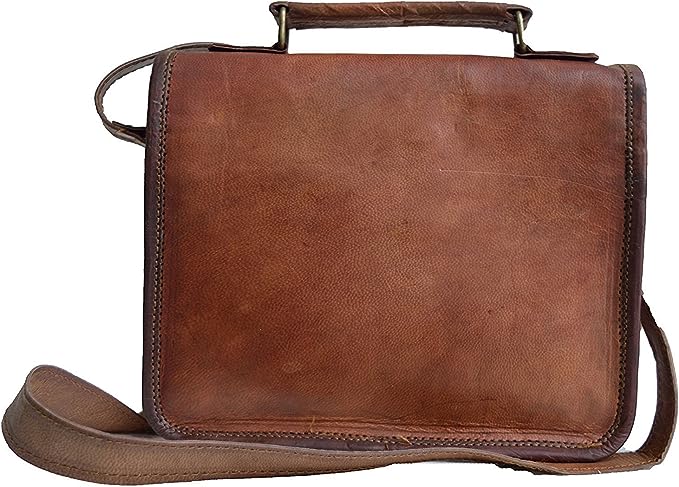 11-inch Vintage Handmade Leather Messenger Bag for Office Document Briefcase and iPad