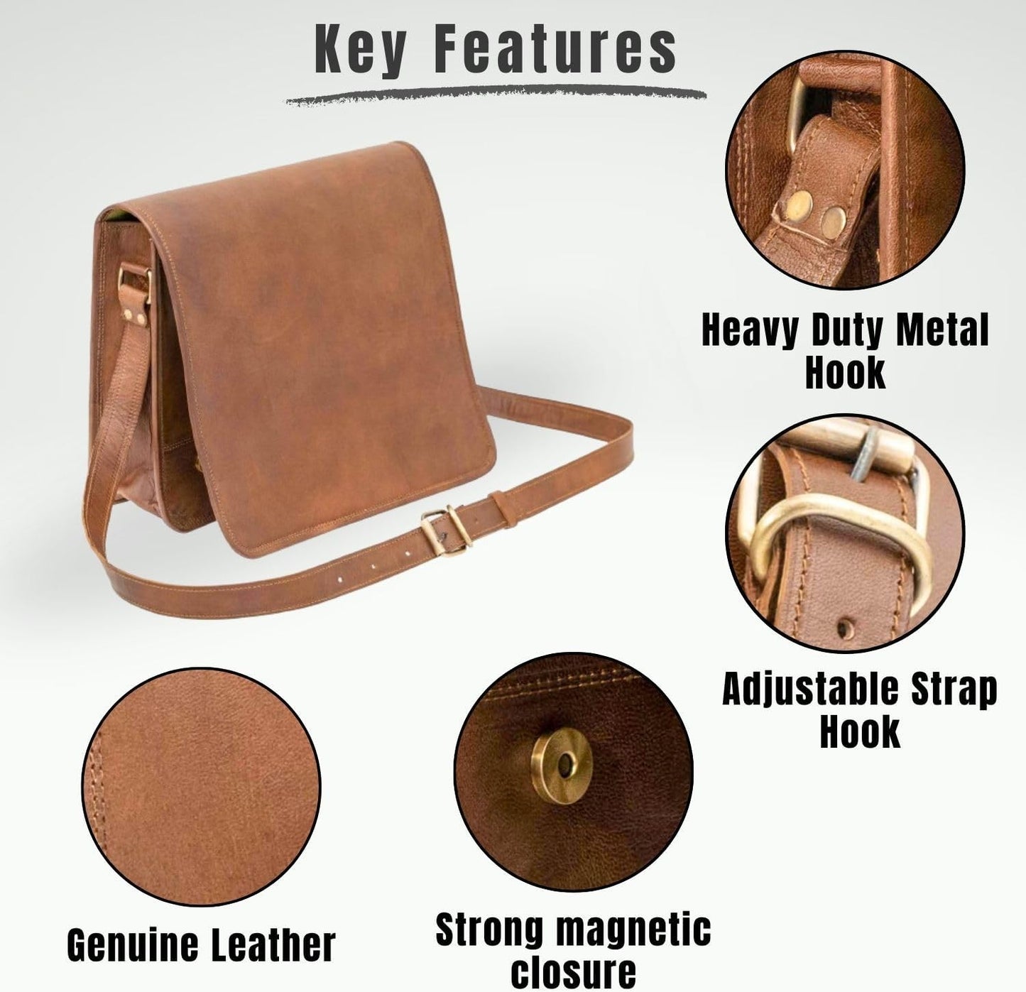 RAJERIYA Leather Laptop Messenger Bag for Men – Full Grain Leather Brown Briefcase Satchel for Work, Office & Travel