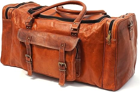 Leather Duffel Bag for Men and Women Full Grain Leather Travel Overnight Weekend Leather Bags Sports Gym Brown Duffel (24 Inch)