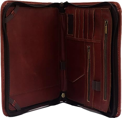 Leather Portfolio, A4 Document Folder Writing Pad Padfolio, Professional Writing Letter Notepad Organizer for Business Office Conference, Resume Folio Binder Gift for Men & Women