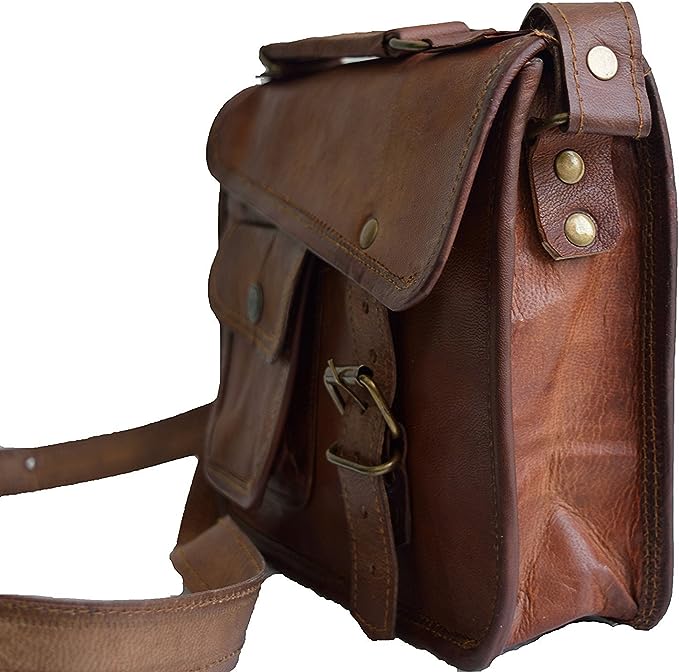 11-inch Vintage Handmade Leather Messenger Bag for Office Document Briefcase and iPad