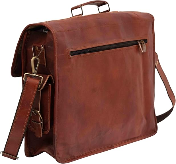 Rajeriya Vintage Leather Laptop Messenger Bag 18 Inch Full Grain Large Briefcase for Men, Rustic Durable Design for Office Work & Travel, Brown
